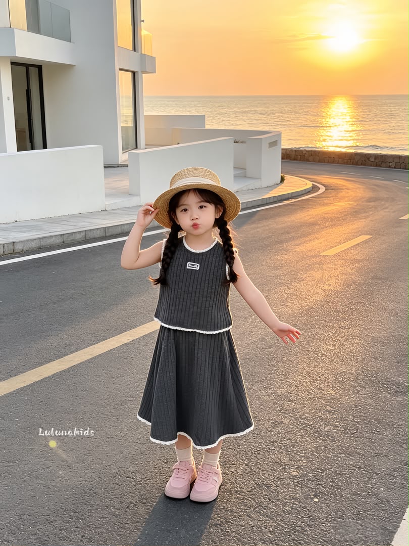 Knit Lace Vest & Skirt Set 针织花边背心半裙套装