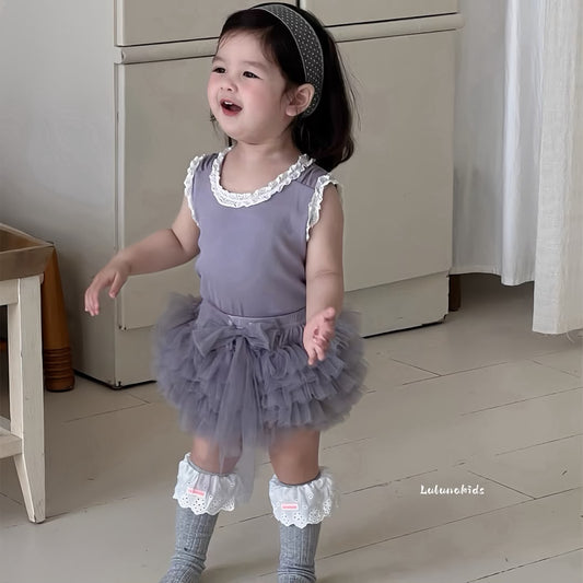 Lace Vest Tutu Bodysuit Pants 花边背心纱纱包屁裤