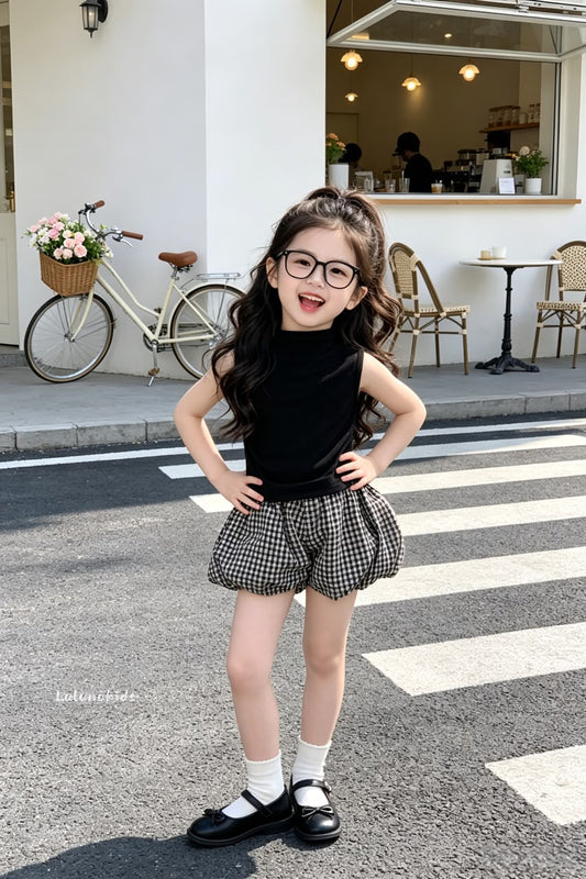 Plaid Bud Pants Set 格纹花苞裤套装