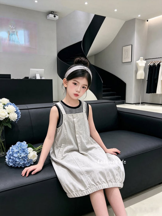Cream Forest Suspender Dress 奶油米 . 森系背带裙