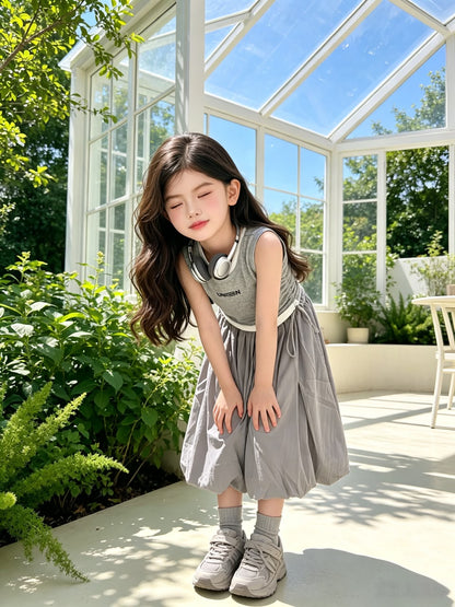 Grey-White Faux Two-Piece Bud Skirt 灰白拼接假两件花苞裙