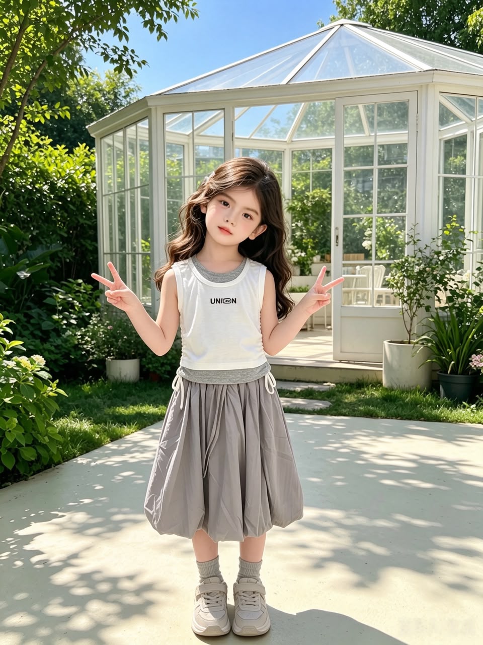 Grey-White Faux Two-Piece Bud Skirt 灰白拼接假两件花苞裙