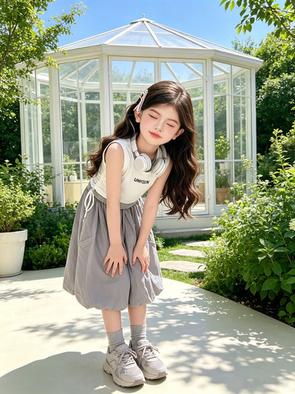 Grey-White Faux Two-Piece Bud Skirt 灰白拼接假两件花苞裙