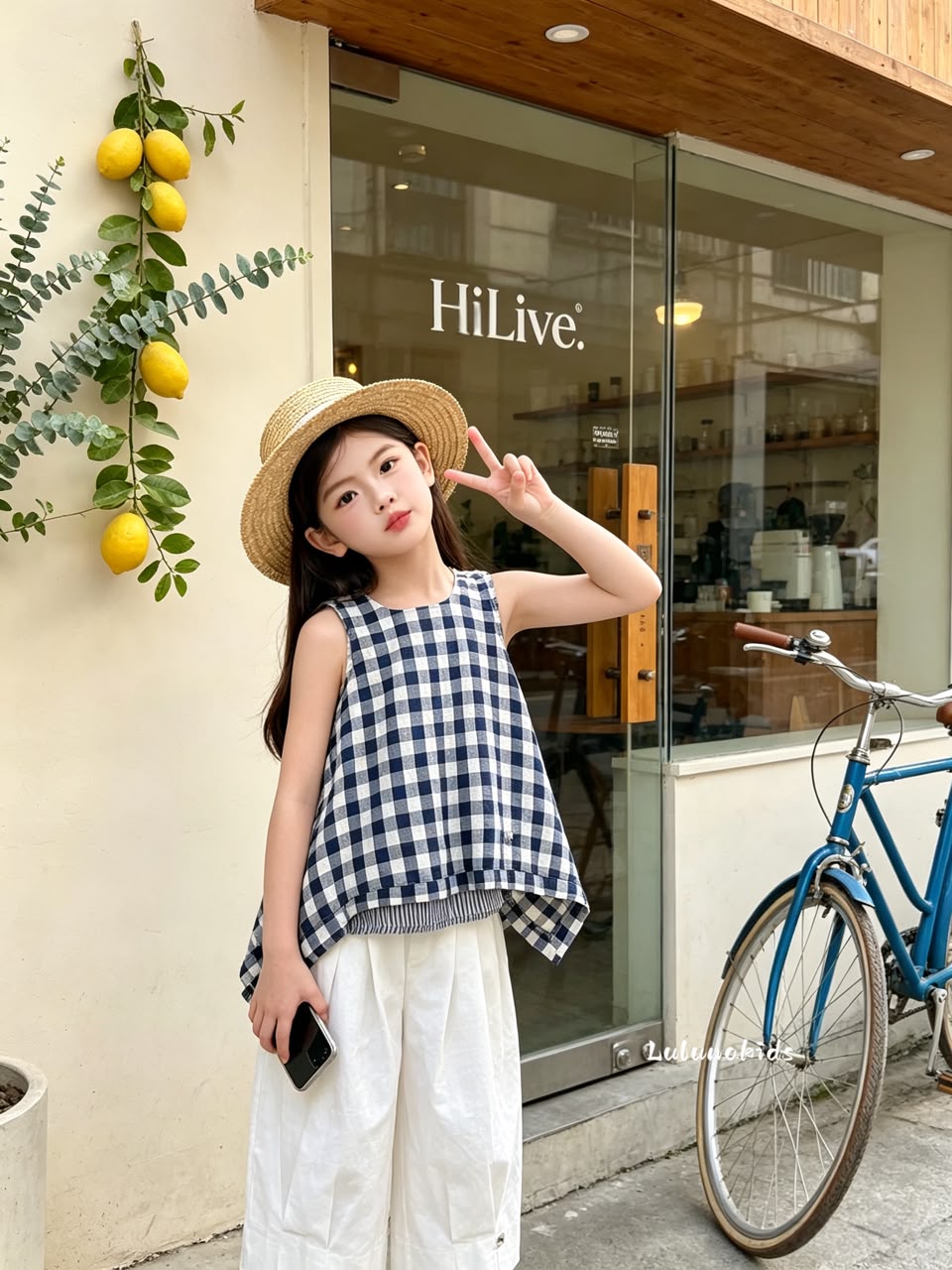 Retro Blue Plaid Two-Piece Set 复古蓝格拼接两件套