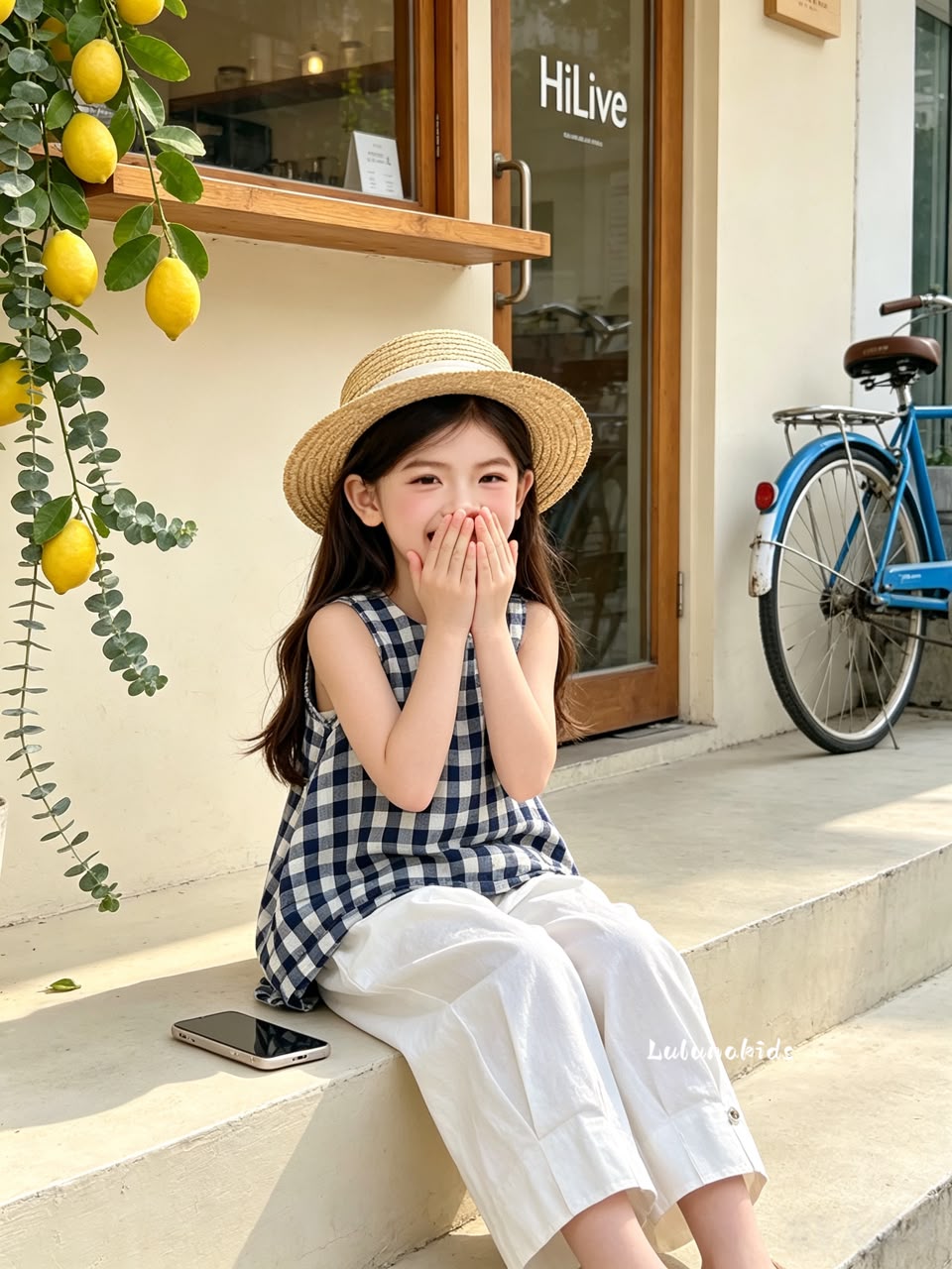 Retro Blue Plaid Two-Piece Set 复古蓝格拼接两件套