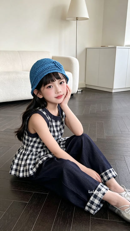 Sea Salt Blue Plaid Academic Set 海盐蓝格.学院风两件套