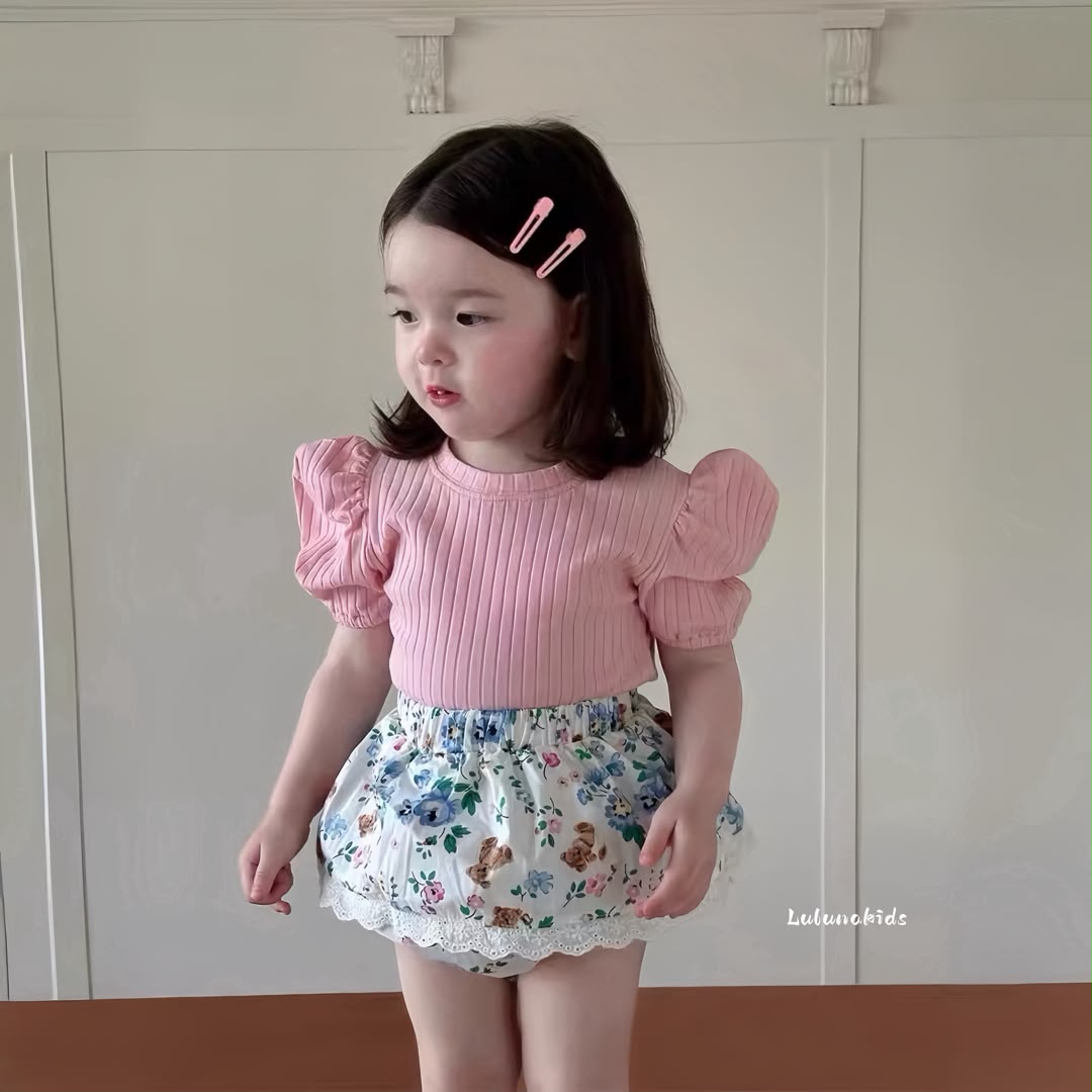 Pink Puff Sleeve Bodysuit Pants 粉色泡泡袖包屁裤