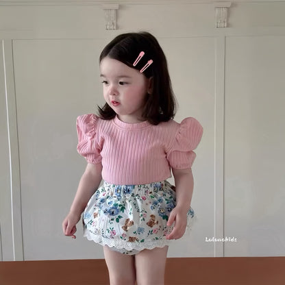 Pink Puff Sleeve Bodysuit Pants 粉色泡泡袖包屁裤