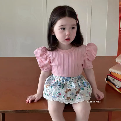 Pink Puff Sleeve Bodysuit Pants 粉色泡泡袖包屁裤