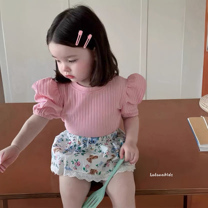 Pink Puff Sleeve Bodysuit Pants 粉色泡泡袖包屁裤