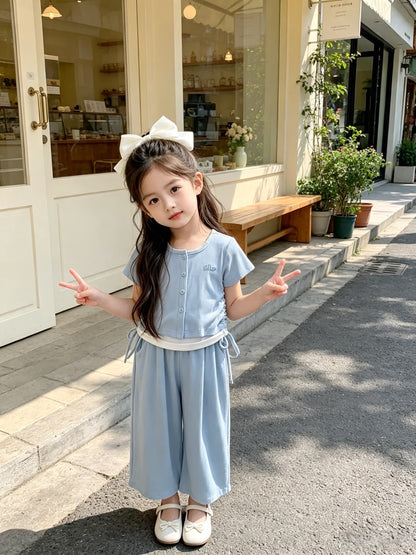侧抽绳长裤套装